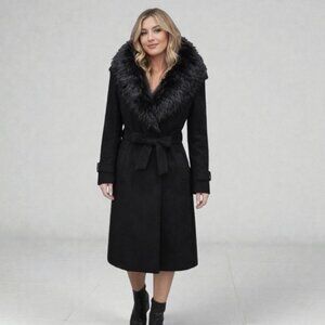Winter Chic Black Suede Fur Collar Women's Coat / The Urban Luxe / NWT